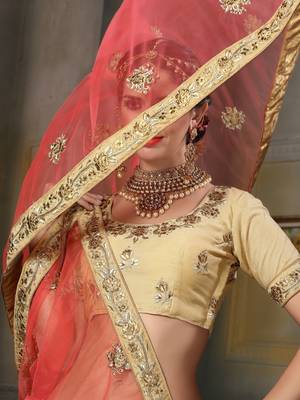 Beige Embroidered Net Unstitched Lehenga 2