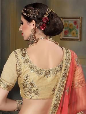 Beige Embroidered Net Unstitched Lehenga 3