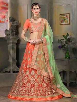 Orange Embroidered Net Unstitched Lehenga 1