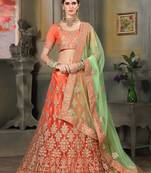 Orange Embroidered Net Unstitched Lehenga