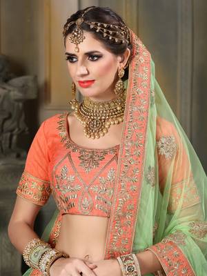 Orange Embroidered Net Unstitched Lehenga 2
