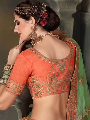 Orange Embroidered Net Unstitched Lehenga 3