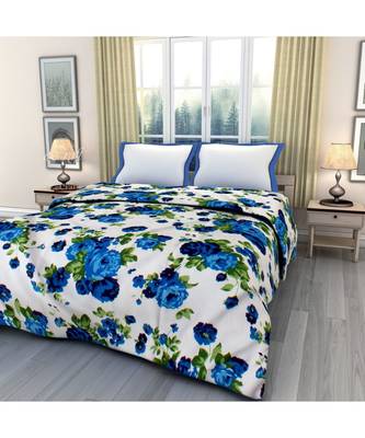 Blue floral print Printed Single Bed Reversible AC Blanket 1