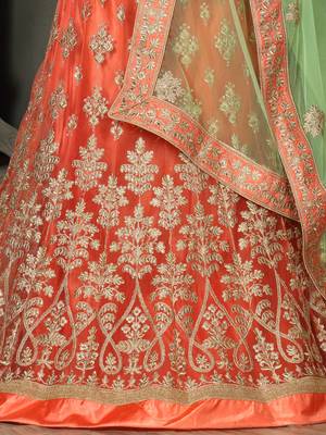 Orange Embroidered Net Unstitched Lehenga 4