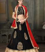 Black Embroidered Net Unstitched Lehenga