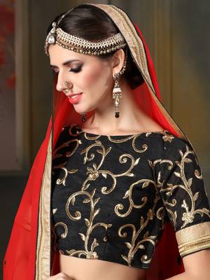 Black Embroidered Net Unstitched Lehenga 2
