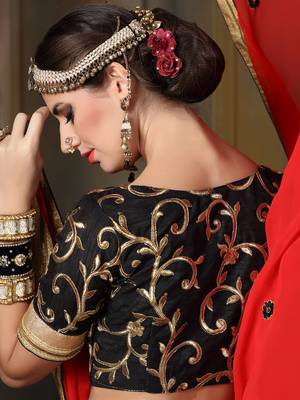 Black Embroidered Net Unstitched Lehenga 3