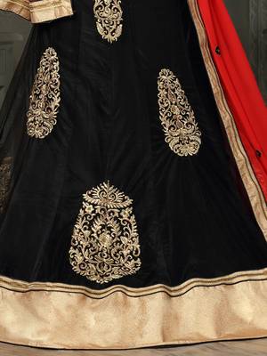 Black Embroidered Net Unstitched Lehenga 4