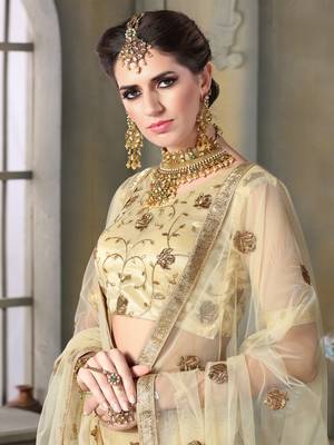Beige Embroidered Net Unstitched Lehenga With Dupatta 2