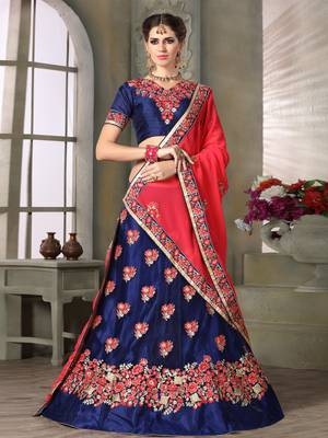 Blue Embroidered Net Unstitched Lehenga With Dupatta 1