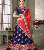 Blue Embroidered Net Unstitched Lehenga With Dupatta