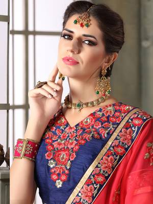 Blue Embroidered Net Unstitched Lehenga With Dupatta 2