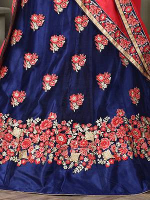 Blue Embroidered Net Unstitched Lehenga With Dupatta 4