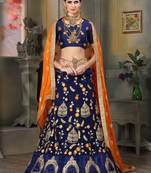 Blue Embroidered Net Unstitched Lehenga With Dupatta