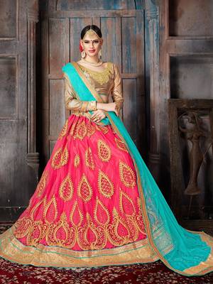 Pink Embroidered Net Semi Stitched Lehenga With Dupatta 1
