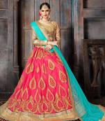 Pink Embroidered Net Semi Stitched Lehenga With Dupatta