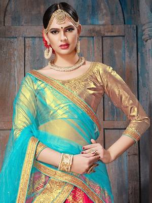 Pink Embroidered Net Semi Stitched Lehenga With Dupatta 2