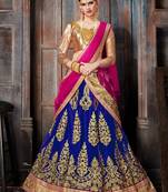 Blue Embroidered Net Semi Stitched Lehenga With Dupatta