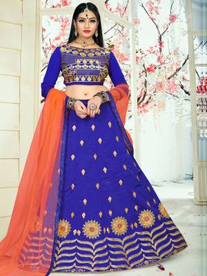 Blue Embroidered Art Silk Semi Stitched Lehenga 1