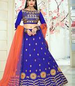 Blue Embroidered Art Silk Semi Stitched Lehenga