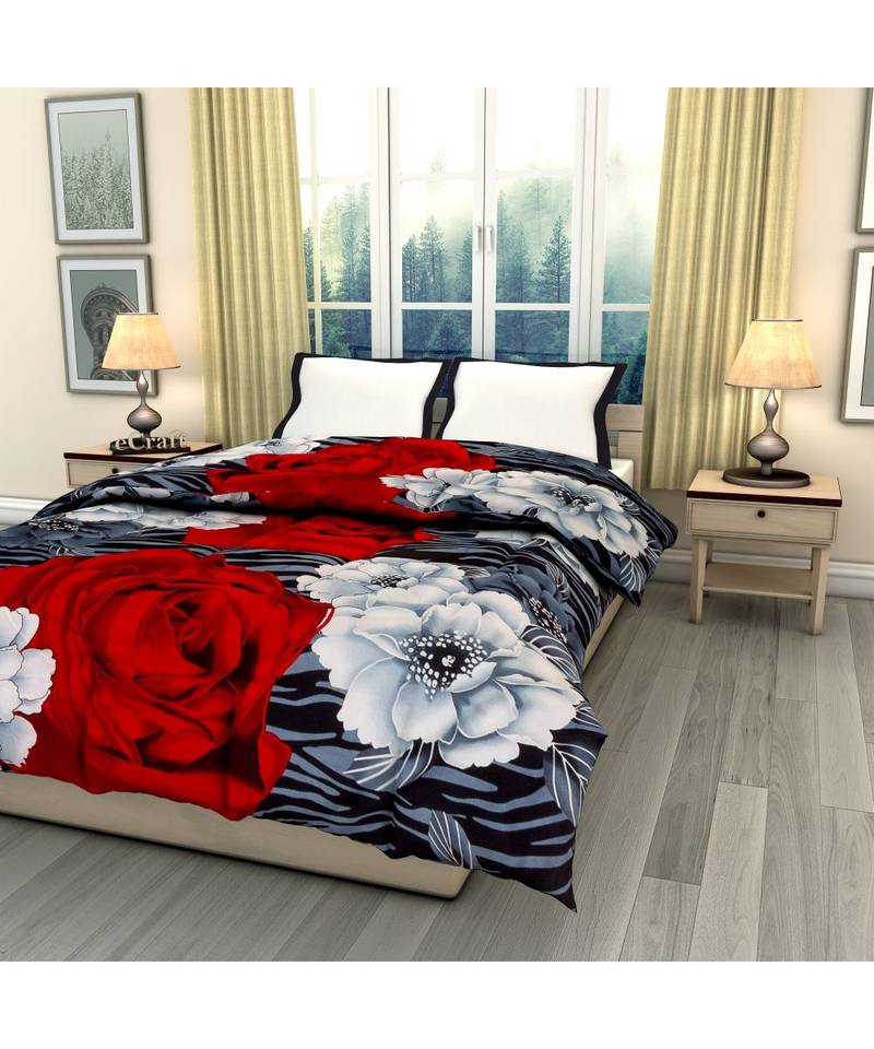 Red floral print Printed Single Bed Reversible AC Comforter