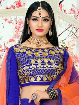 Blue Embroidered Art Silk Semi Stitched Lehenga 2