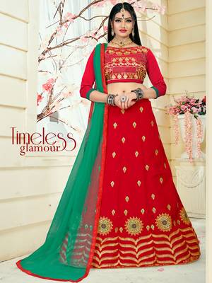Red Embroidered Art Silk Semi Stitched Lehenga 1