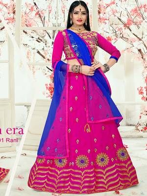 Magenta Embroidered Art Silk Semi Stitched Lehenga 1