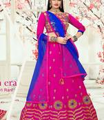 Magenta Embroidered Art Silk Semi Stitched Lehenga