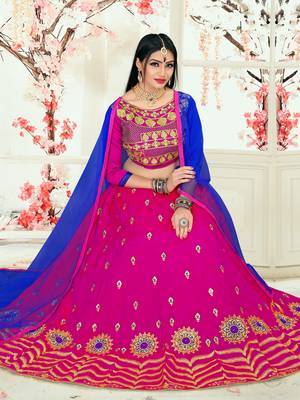 Magenta Embroidered Art Silk Semi Stitched Lehenga 2