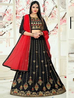 Black Embroidered Art Silk Semi Stitched Lehenga 1
