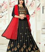 Black Embroidered Art Silk Semi Stitched Lehenga