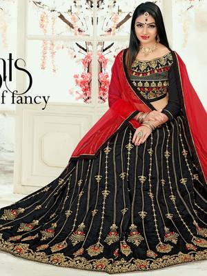 Black Embroidered Art Silk Semi Stitched Lehenga 2