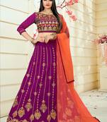 Embroidered Art Silk Semi Stitched Lehenga