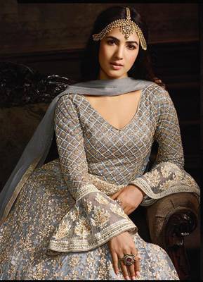 Grey embroidered net salwar 2