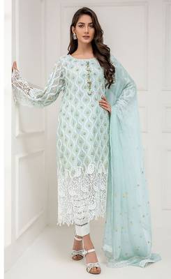 Light-sky-blue embroidered georgette salwar 1