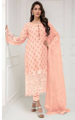 Peach embroidered georgette salwar 1