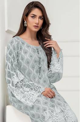 Light-grey embroidered georgette salwar 1