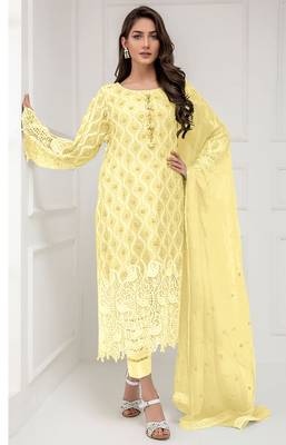 Yellow embroidered georgette salwar 1
