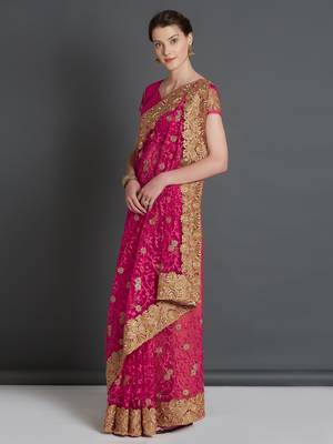 Pink woven cotton silk saree with blouse 2