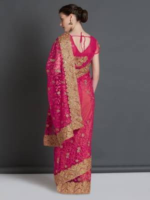Pink woven cotton silk saree with blouse 3