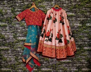 Pink Thread Embroidery Silk Semi Stitched Lehenga 2