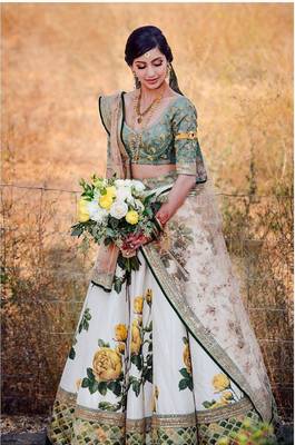 Yellow Thread Embroidery Silk Semi Stitched Lehenga 1