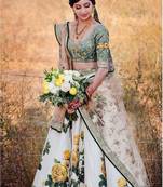 Yellow Thread Embroidery Silk Semi Stitched Lehenga