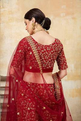 Maroon Thread Embroidery Silk Semi Stitched Lehenga 4