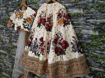 White Thread Embroidery Silk Semi Stitched Lehenga 1