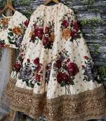 White Thread Embroidery Silk Semi Stitched Lehenga
