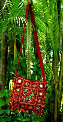 Multicolored Real Mirror Worked Banjara Bag With Hanging Pompom 1