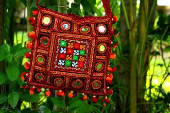 Multicolored Real Mirror Worked Banjara Bag With Hanging Pompom 2