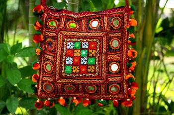 Multicolored Real Mirror Worked Banjara Bag With Hanging Pompom 3